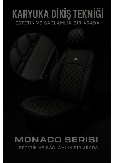 Honda City 2006-2008 2+1 Arka Sırt Oturak Uyumlu Monaco Serisi Siyah Koltuk Kılıfı