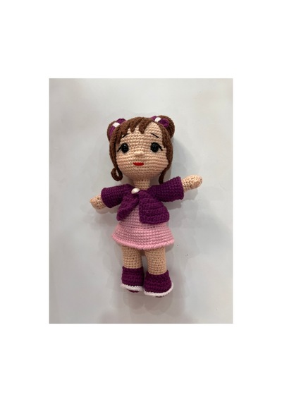 Afra Amigurumi El Örgüsü Bebek 20 Cm Tığ İşi Şirin Kıyafetli Hediyelik Oyuncak Bebek Mor-pembe