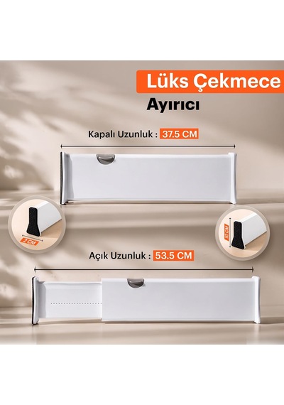 Büyük Boy Ayarlı Çekmece Ayırıcı I Çekmece Bölücü I Uzayabilen Ayırıcı I Teleskopik Raf Düzenleyici I Kıyafet Çekmece Organizer I Tuvalet Masası, Dolap, Mutfak, Ofis İçin 3 beyaz