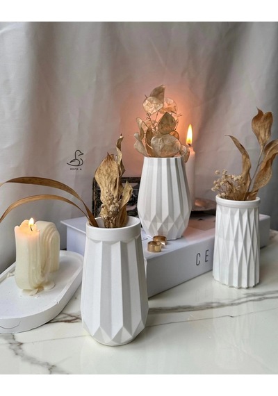 Geometrik Desenli Vazo Set 3 Lü 12 Cm Çok Renkli