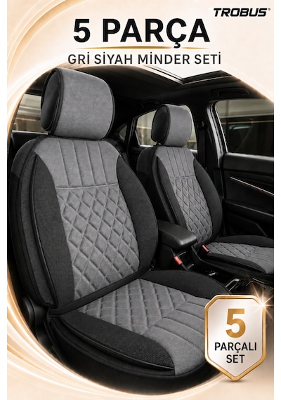 Seat Ibiza 6l 5 Kapı 2002-2009 Üniversal Zerafet Serisi 5 Parça Ortopedik Koltuk Minderi Gri Siyah