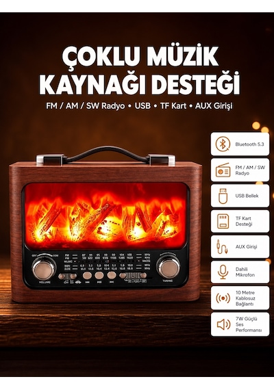 Solar Panelli Alev Işıklı Bluetooth Hoparlör Çoklu Giriş, Uzun Pil Ömrü - Lisinya