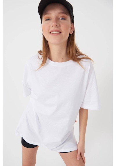 Blackjack Giyim Düz Beyaz Oversize Tshirt Kadın Beyaz