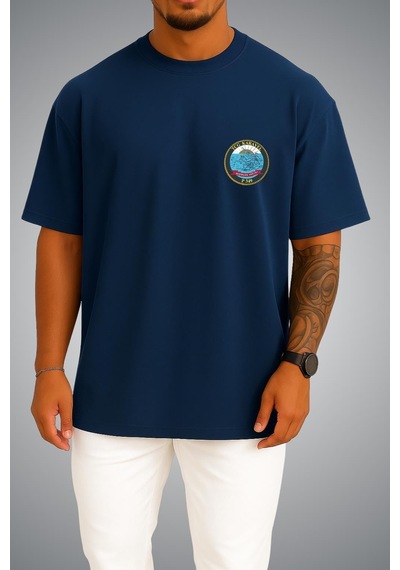 Bahriyeli Collection Oversize Tcg Karayel Logo Cep Baskılı Unisex T-shirt Lacivert