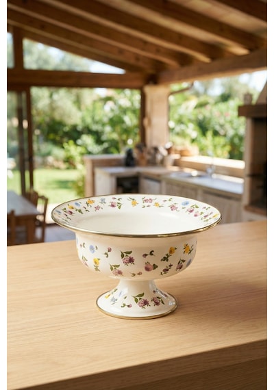 Acar Petıt Fleur Collectıon Emaye Büyük Meyvelik 28 Cm Krem