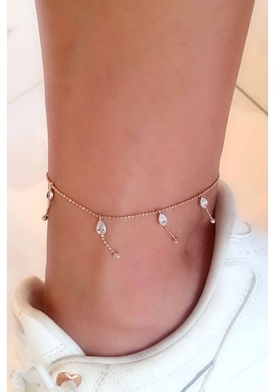 Zirkon Taş Detaylı 925 Ayar Gümüş Üzerine Rose Altın Kaplama Trend Halhal Diğer 85688245