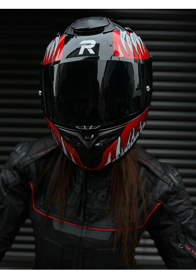 Rivox R1 Venom Kapalı Motosiklet Kaskı Beyaz Kırmızı Siyah