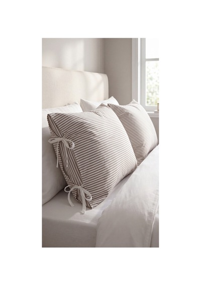 2'li Pamuklu Kumaş Çizgili Bağcıklıyastık Kılıfı 50x70 Cm Kahverengi - 905317691 Kahverengi
