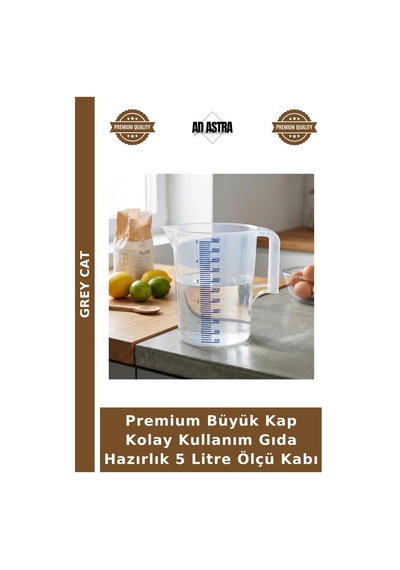 Premium Büyük Kap Kolay Kullanım Gıda Hazırlık 5 Litre Ölçü Kabı Çok Renkli