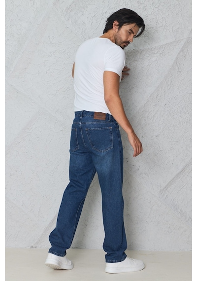 Blayn Jeans Erkek Antrasit Baggy Kot Pantolon - Geniş Kalıp Günlük Rahat Denim Jean Koyu Toz Mavi