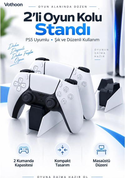 Dualsense Şarj İstasyonu Ps5 Modeli İçin Hızlı Şarj Özelliği İle Kullanım Kolaylığı Adaptör Dahil 1 Adet