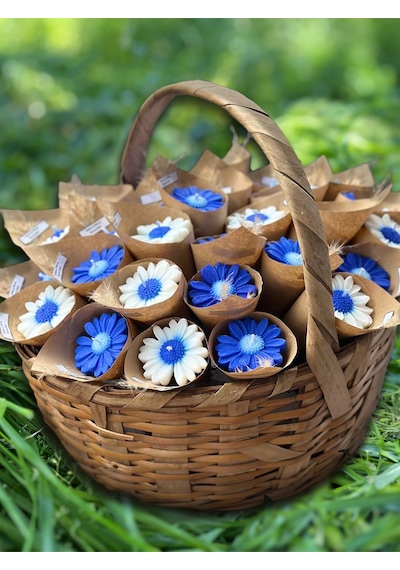 Bernami Mumluk Şamdanpinterest Kişiye Özel Mavi Papatya Buketi Mum Seti, Düğün Ve Özel Günler İçin Diğer