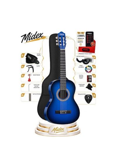 Midex Cg-270bl Klasik Gitar 4/4 Yetişkin Boy Sap Ayarlı Full Set