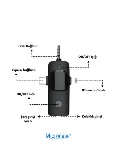 Microcase F11-2 Profesyonel 2'li Kablosuz Yaka Mikrofonu 3in1 Type-c Lightning 3.5mm Jack Kamera Telefon Bilgisayar Uyumlu Yayıncı Mikrofonu Al5770