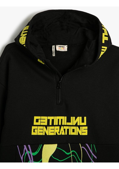 Koton Oversize Kapşonlu Sweatshirt Uzun Kollu Oyun Temalı Şardonlu Siyah 4wkb10008tk