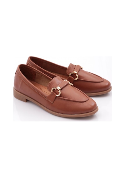 Dgn 1853 Kadin Oval Burun Loafer Ayakkabi Koyu Taba