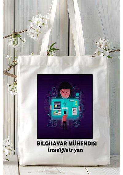Art Hediye Bilgisayar Mühendisi Baskılı Bez Omuz Çantası Kişiye Özel Model 30 Çok Renkli
