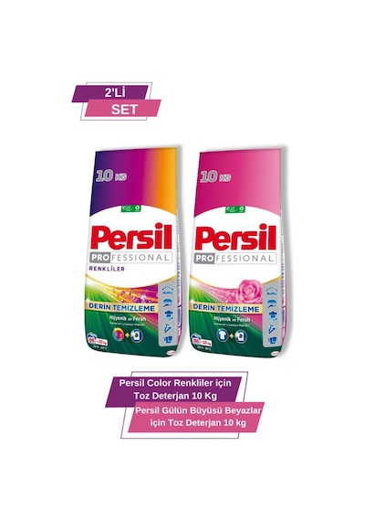 Persil Color Renkliler İçin Toz Deterjan 10 KG + Persil Gülün Büyüsü Beyazlar İçin Toz Deterjan 10 KG