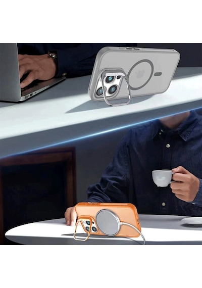 Samsung Galaxy S24 Kılıf Armor Seri Magsafe Uyumlu Stand Özellikli Kamera Lensli Kapak Gri