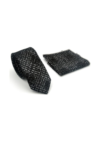 Gaffy Beyaz Desenli Siyah Dokuma Kumaş Mendilli Slim Fit Kravat // Sdk-2602-1 Siyah