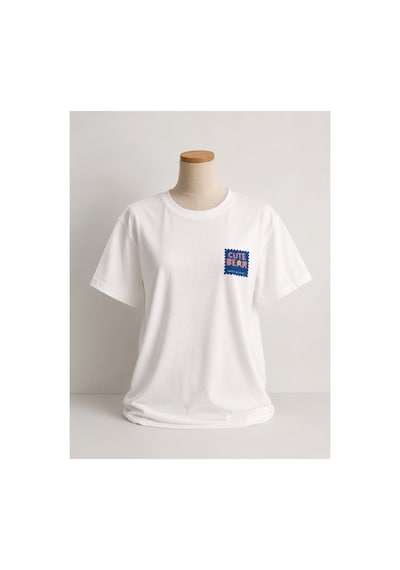 Me Selection Cute Bear %100 Pamuk Kadın Basic Tişört Beyaz