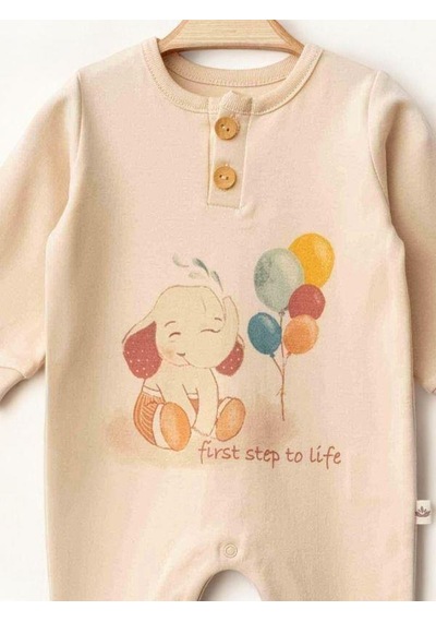 Zekids Bebek Fil Desenli Organik Tulum-15479 Krem