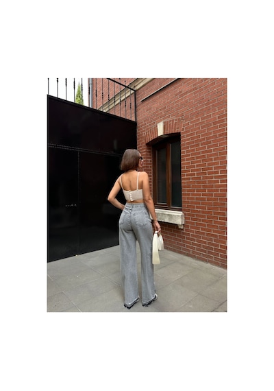 Kene Jeans Yüksek Bel Kar Siyah Paça Söküm Detaylı Bol Paça Jean Kar Siyah