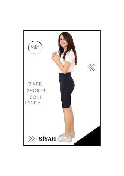 Siyah Biker Girls Şort Yüksek Bel İç Göstermez Esnek Yumuşak Likralı Soft Biker Basics Elt4070 Siyah