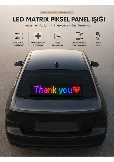 Led Matrix Piksel Panel Işığı Usb Uygulama Kontrollü Kaydırmalı Yazı Ekranı Açık Mavi