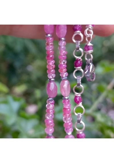 2846 Yakut Spinel Hematit El Yapımı Çelik Aparatlı Kolye 046 - Pembe