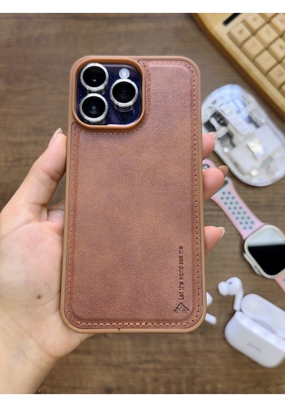 Apple iPhone 16 Pro Max Uyumlu Premium Deri Dokulu Darbelere Karşı Dayanıklı Nazal Silikon Kılıf Kahverengi Apple iPhone 16 Pro Max Uyumlu Premium Deri Dokulu Darbelere Karşı Dayanıklı Nazal Silikon Kılıf Kahverengi