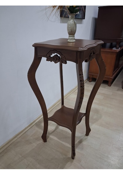 Bengi Ankara Mobilya Fiskos 90580 Kare Çiçeklik Oyma Model Parlak Kaplama Kayın Tabla Ayak Ceviz El Yapım Ceviz