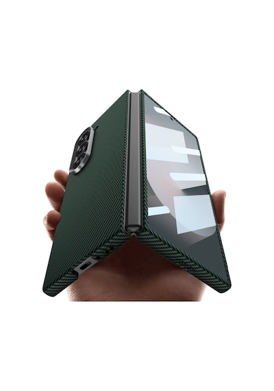 Galaxy Z Fold 6 Kılıf Kamera Korumalı Karbon Fiber Tasarımlı Arka Yüzey Hatreds Kıpta Karbon Kapak