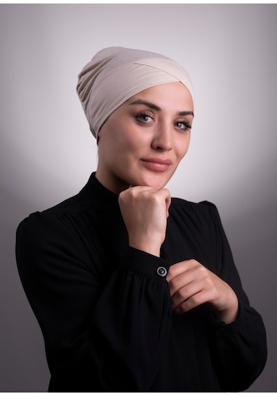Halven Bej Pratik Hazır Geçmeli Iç Bone Viskon Kumaş Çapraz Tek Bantlı 3 Bej
