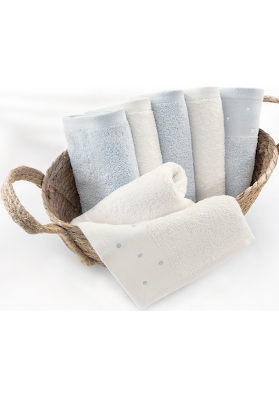 Phobe %100 Pamuk Misafir Havlusu 6'lü Set - 30x50 Cm Mavi - Ekru