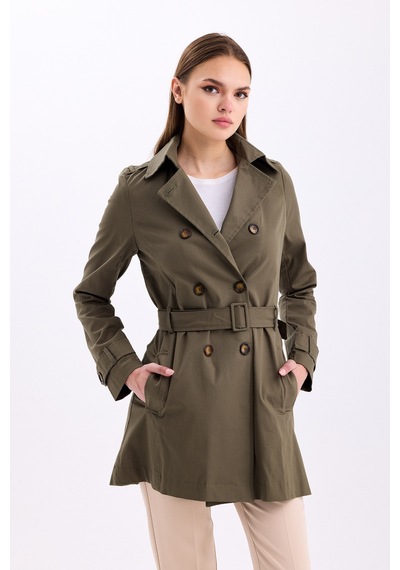 Pastelastore Esnek Pamuk Gabardin Kısa 80cm Omuz Apoletli Kemerli Kadın Trençkot 1120 Haki Yeşil Pastelastore Esnek Pamuk Gabardin Kısa 80cm Omuz Apoletli Kemerli Kadın Trençkot 1120 Haki Yeşil