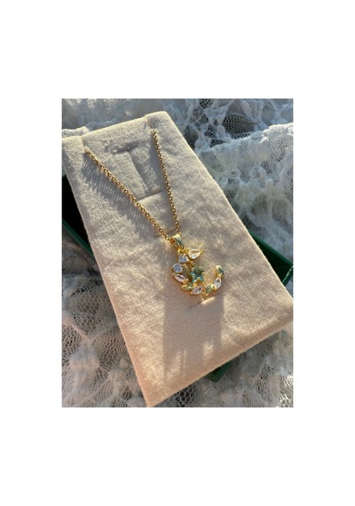 Işıltılı Taşlı Moon Floral Kolye Altın