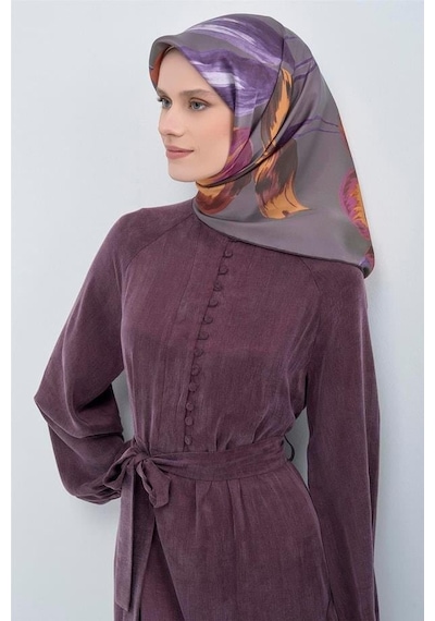Armine İpek Eşarp 2026 Yaz - 9506-56 Füme Mor Twill