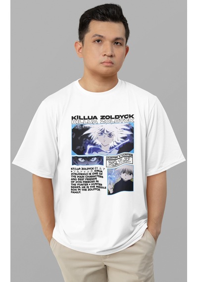 Sevbano Killua Zoldyck Hunter X Hunter Baskılı Unisex Oversize Anime Tişö Beyaz