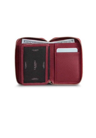 Guard Leather Guard Fermuarlı Kırmızı Deri Mini Cüzdan