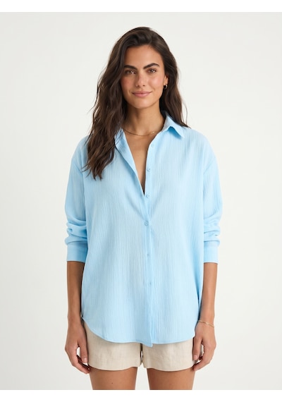 Onloox Kadın Bebe Mavisi Bebe Mavisi Pamuklu Bürümcük Kumaş Düşük Omuz Oversize Basic Düğmeli Gömlek Onloox Kadın Bebe Mavisi Bebe Mavisi Pamuklu Bürümcük Kumaş Düşük Omuz Oversize Basic Düğmeli Gömlek
