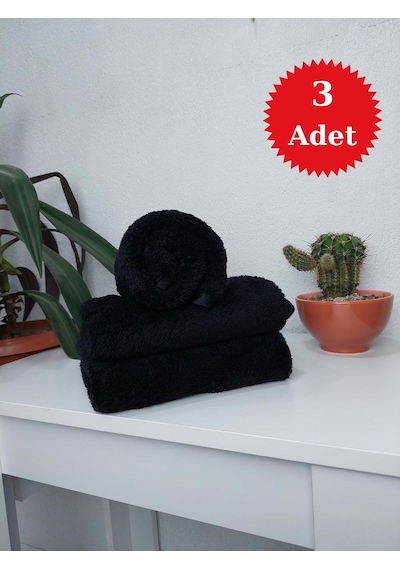 Siyah Kuaför Havlusu 3'lü Set 50 x 90 CM Mikrofiber Boya Tutmaz Hijyenik Havlu