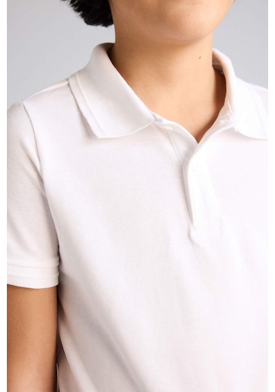 Defacto Regular Fıt Polo Yaka Basıc Düz Pike Kısa Kollu Polo Tişört Erkek Çocuk K1689a626smwt34 Beyaz-wt34