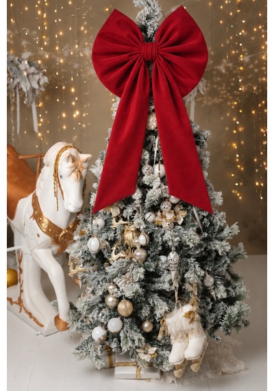 Kurdele Yıllbaşı Ağaç Süs Noel Dev Kırmızı Fiyonk 55x150 Cm Büyük Kırmızı - 799209756