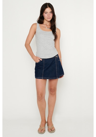 AC&Co / Altınyıldız Classics Kadın Grı Melanj Pamuklu Kaşkorse Yumuşak Dokulu Slim Fit Dar Kesim Bisiklet Yaka Esnek Body Gri Melanj