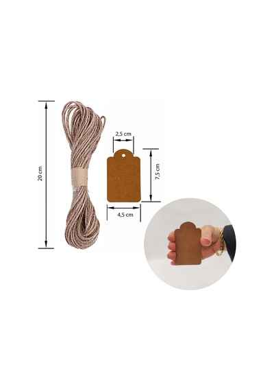 12li Kraft Hediye Paketleme Etiketi & 10metre Doğal Jüt İp Seti