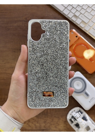 Samsung A07 Uyumlu Kadife İç Yüzey Tasarımlı Taşlı Işıltılı Parlak Pırlanta Kılıf Dia Plus Gümüş