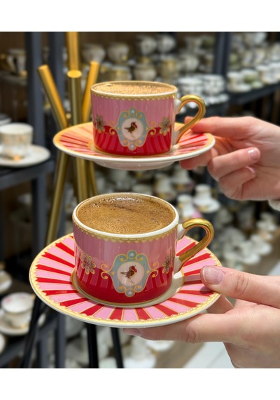 2 Kişilik Pink Bird Soho Double Kahve Fincanı-4647 Pembe