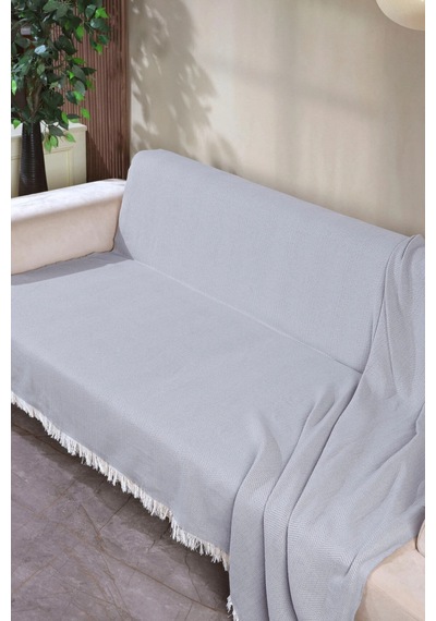Miracolo Home Açık Gri Pamuklu Önden Saçaklı 170x210 Koltuk Örtüsü
