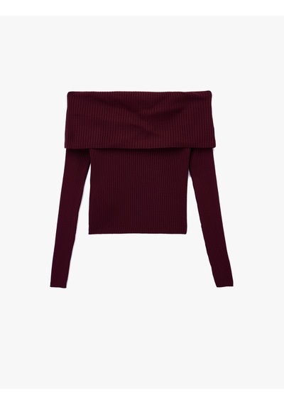 Koton Uzun Kollu Omzu Açık Slim Fit Triko Kazak Bordo 6wal90173ht Bordo